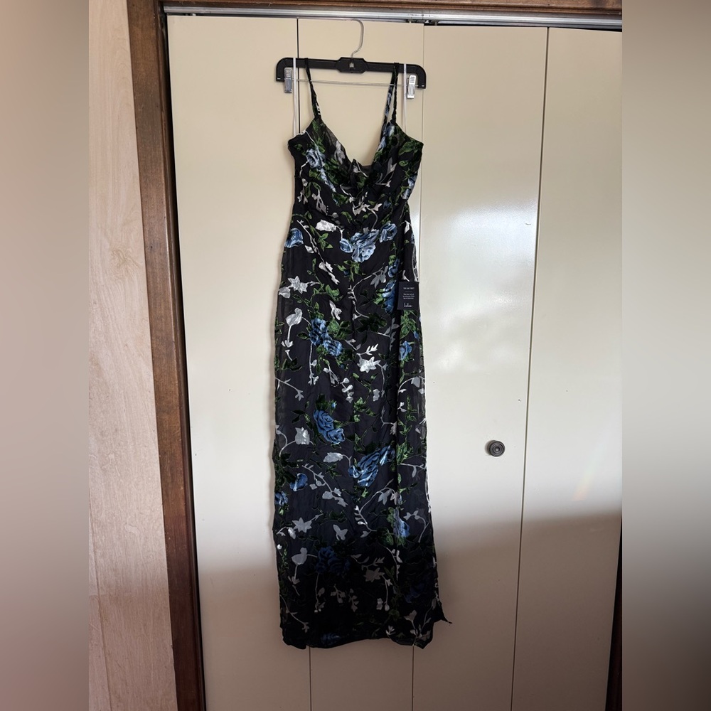 Chic Romantic Black Burnout Velvet Floral Cowl Neck Dress